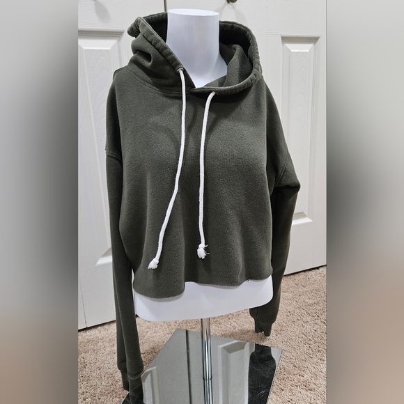wild fable Tops - wild fable Olive Green Cropped Hoodie with White Drawstrings